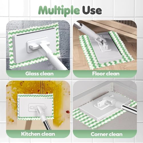 2025 Neu Wischmopp mit Druck-Klemm-System,Bodenwischer ,Staubmopp mit 4 Wiederverwendbaren,Automatisches Klemmtuch,Kein Abwaschen von Hand Nötig, Geeignet zum Reinigen von Glas, Fliesen und Tischen