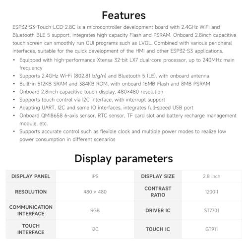 Carte de développement ESP32-S3 avec écran tactile capacitif Wi-Fi Bluetooth Waveshare 2.8 - 4