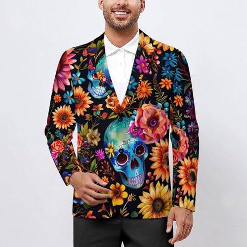 Skull And Flowers Day of The Dead Mens Casual Blazer Button Suit Jacket Lightweight Sport Coat for Work Business2
