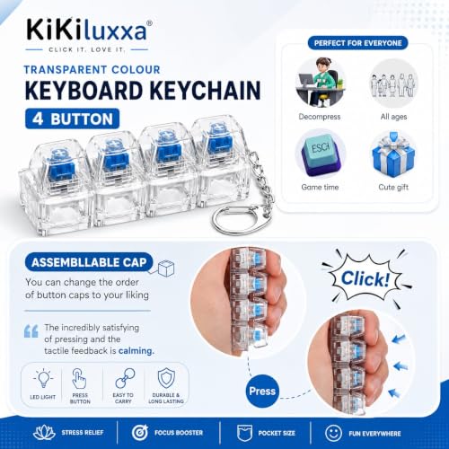 Image of KiKiluxxa Mechanical Switch Keyboard Keychain,Clicky Fidget Keychain with Multi Colour LED, Stress Relief Clicker, Portable EDC Keyring for Office, Travel & Daily Use -4B Multiclour