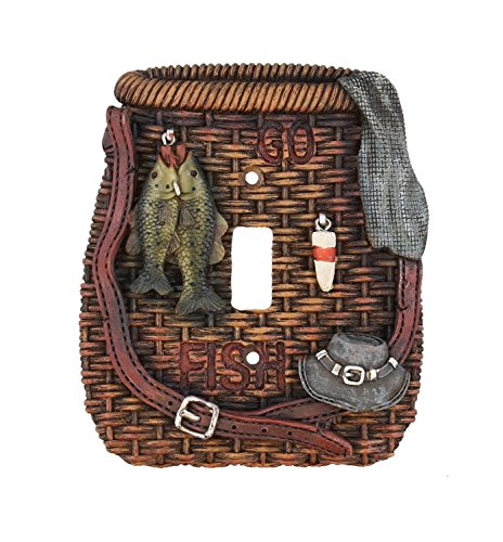 Fishing Single Wall Switch Plate Electrical Cover Wicker Creel Bass Trout Perch Walleye Fish