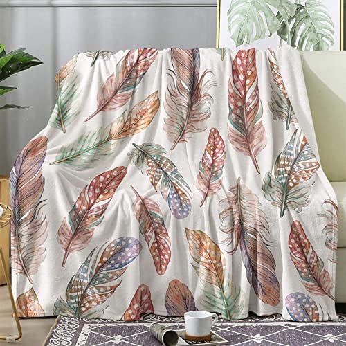 Couverture flanelle peluche haut de gamme multicolore motif La Plume - 2