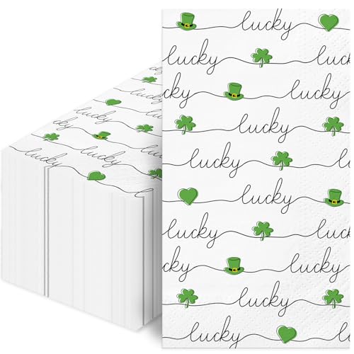 100Pcs St Patricks Day Napkins Disposable Shamrock Bathroom Napkins for Irish Party Guest Towel Decor