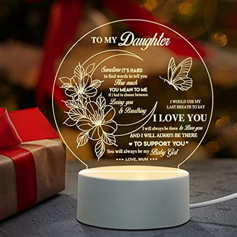 Juratar Daughter Gifts from Mum - Acrylic Night Light Daughter Birthday Gifts, Thanksgiving Christmas Gifts for Daughter Cover