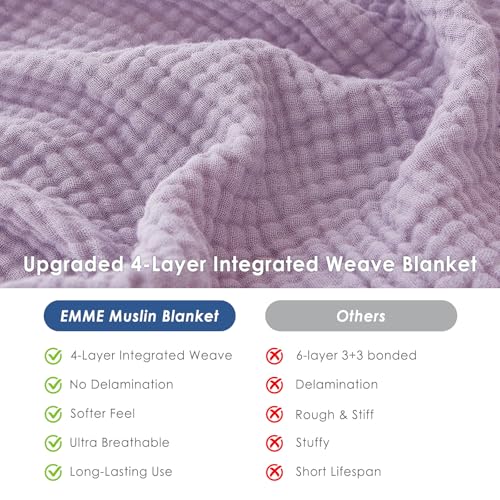 Image of EMME Muslin Blankets for Adults Throw Blanket for Couch Breathable Gauze Soft Lightweight Airy Lavender Throw XL 50 inch x 71 inch
