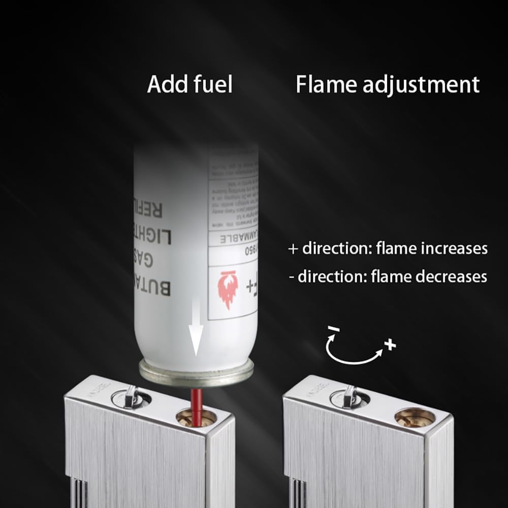 Classic Butane Lighter Exquisitely Carved Vintage Side Slide Ignition Lighter, Refillable for Men, Dad, Husband, Unique Collectible(Fuel Not Included) (Black C)
