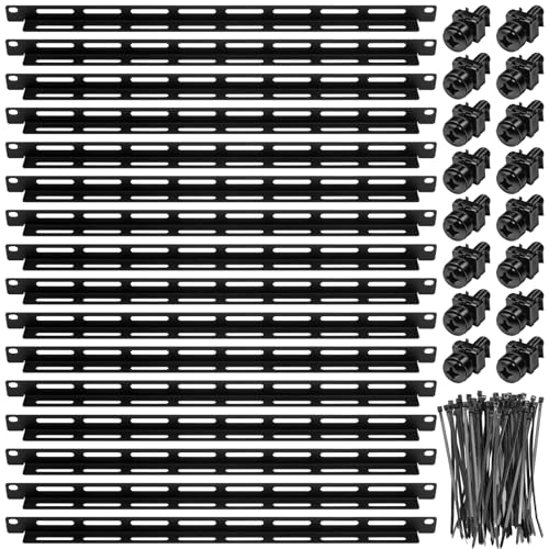 Image of Zonon 16 Sets 1u 19 Inch Server Rack Cable Management Tie Bar Kit Include 16 Pack 1u Bars, 100 Zip Tie, 32 Cage Nuts & 32 Screw Work with Open Frame Enclosure Network Cabinet Mount Wire Management