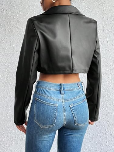 MakeMeChic Women's Y2K Faux Leather Jacket Zip Up Crop Top Long Sleeve Motorcycle Coat2