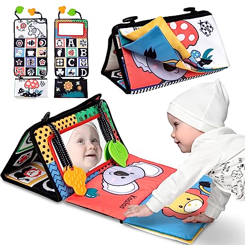 Image of Funsland Tummy Time Mirror for Baby Floor Activity Mirror with Crinkle Cloth Book and Teethers High Contrast Black and White Tummy Time Toys Crawling Toy for Baby Boys & Girls