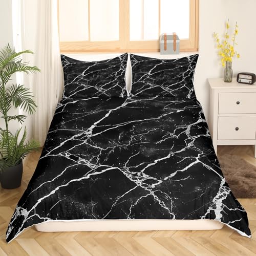 Housse de couette marbré noir et blanc couvre-lit abstrait paillettes fille garçon