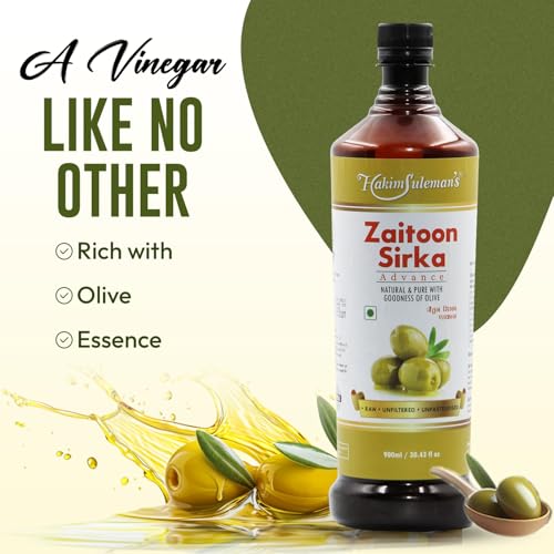Image of Hakim Suleman's Zaitoon Sirka Advance | Olive Vinegar Raw Unfiltered Unpasteurised | Natural & Pure with Goodness of Olive | 900 ml