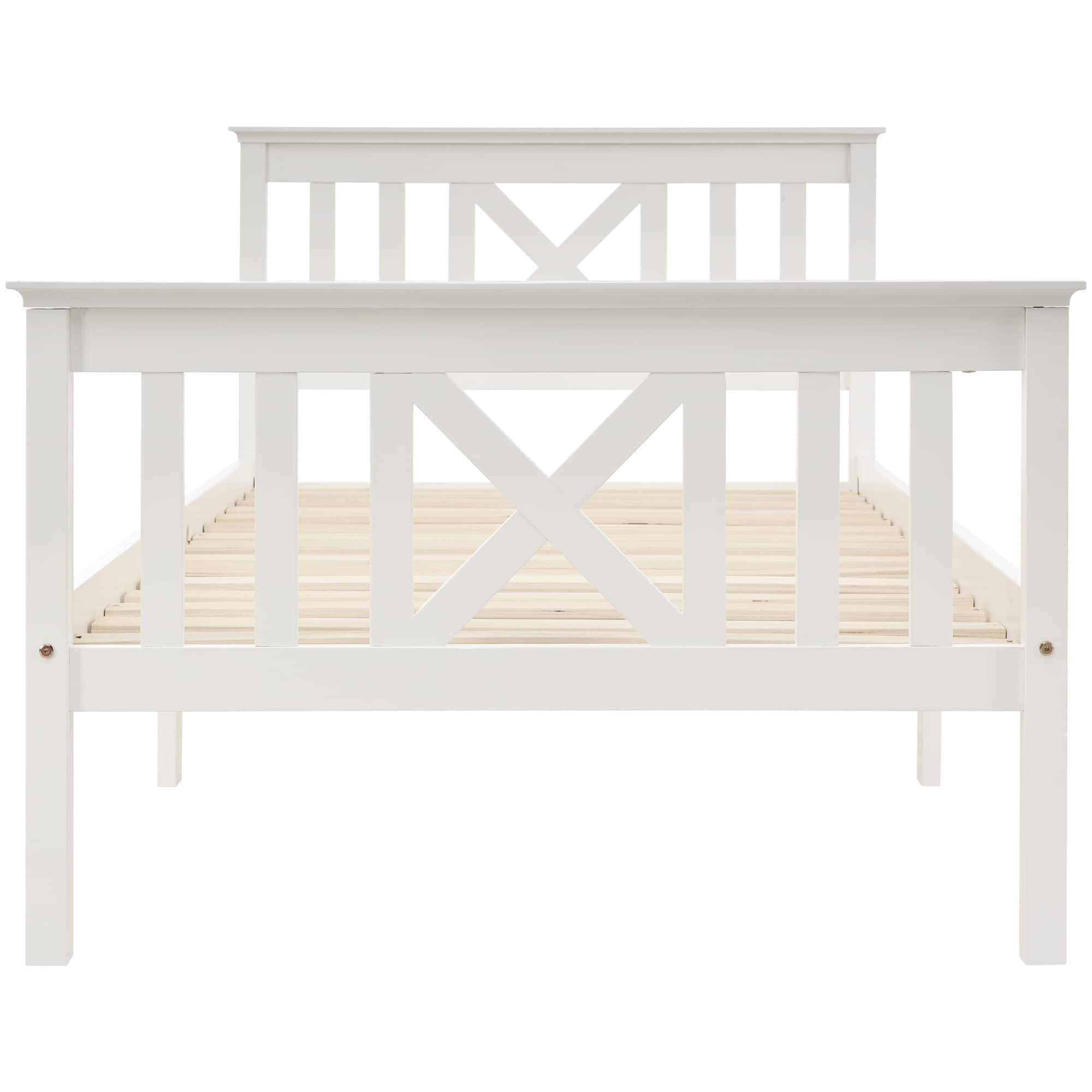 Merax Letto singolo in legno massello 90 x 200 cm, letto in legno con testiera e rete a doghe, struttura in stile rustico, letto per ragazzi e ragazzi, in pino massiccio, solo struttura del letto,