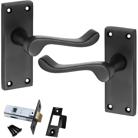 Golden Grace Premium Victorian Scroll Latch Door Handles Matt Black Finish with Black Latch Pack Sets 120mm x 40mm Backplate (1 Pack) Cover