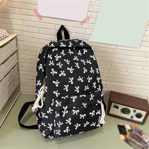 1pcs bow backpack for girls - cute kawaii preppy coquette backpack for teen girls back to school girly aesthetic college bookbag with large capacity padded shoulder strapsblack 1