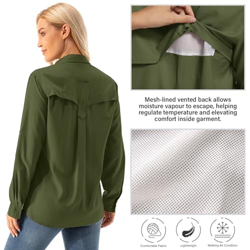 Womens UPF 50+ UV Sun Protection Safari Shirts Long Sleeve Outdoor Cool Quick Dry Fishing Hiking Gardening Shirts3