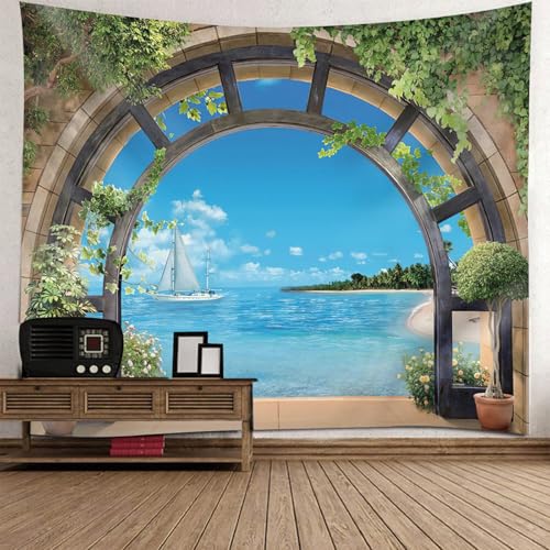 Tapices decorativos de diseño nórdico con ilustración de mar y bota para colgar en el hogar