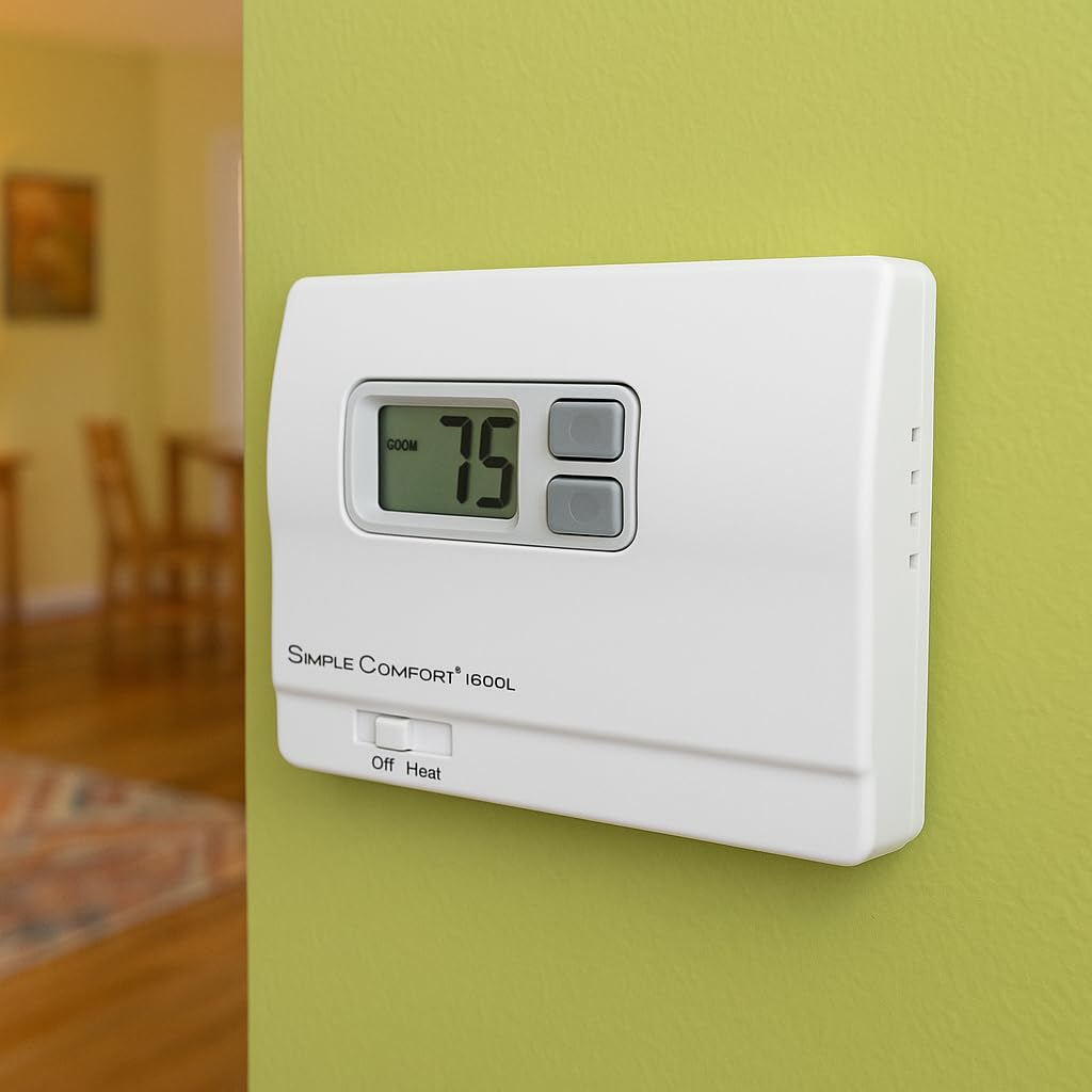ICM Controls SC1600L Heat Only Thermostat – Non-Programmable, Battery Powered, Backlit Display, Easy to Use, No Fan Output, Multicolor