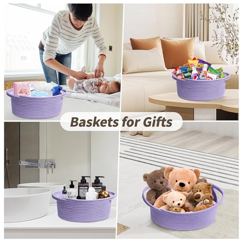 Image of Pro Goleem Small Woven Basket with Gift Bags and Ribbons Durable Baskets for Gifts Empty Small Rope Basket for Storage 12 inchX 8 inch X 5 inch Baby Toy Basket with Handles, purple