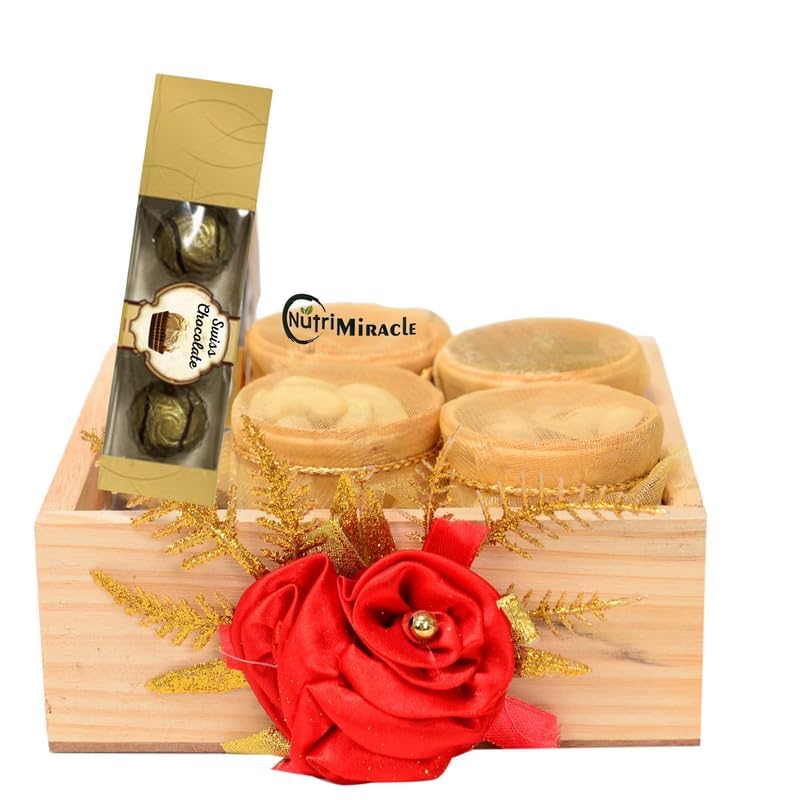 Image of NUTRI MIRACLE Office Gift with Chocolate and Nuts | Eco Friendly Edible Cups Dry Fruits Diwali Gift for Corporate | Diwali Card