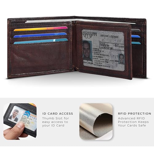 Image of Oak Leathers Leather Wallet for Men - RFID Bifold Wallets with 9 Credit Cards 1 ID Window Slim Minimalist Front Pocket Gift For Men