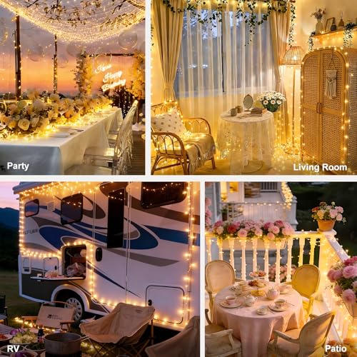Image of suddus Flexible Copper String Lights, Fairy Lights Warm White, 2Pack Total 132ft 400 LED Battery Operated /USB Twinkle Lights for Bedroom, Dorm Decor