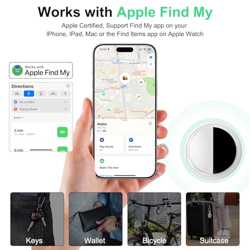 Image of Air Tracker Tag Works with Apple Find My (iOS Only) Includes Replaceable Battery, Bluetooth Smart Item Locator Key Finder for Keys, Luggage, Wallet, Pet, Dog, Cat (White, 1-Pack)