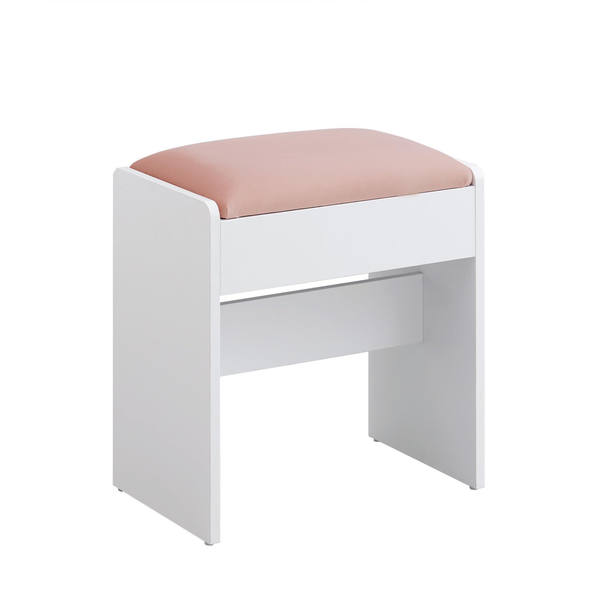 VASAGLE Kailyn Collection - Tabouret de Coiffeuse, Chaise Rembourrée de Maquillage, Repos-Pieds, en Velours, Patins Antidérapants, pour Chambre, Dressing, Entrée, Blanc Mat et Rose Bonbon RDS001W01