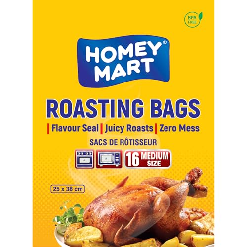 16 bolsas para asar con sello de sabor para hornos y microondas, perfectas para asar pollo, pescado, carne, pavo y verduras, bolsas medianas para horno