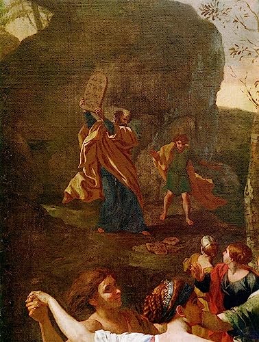 Pintura mural en lienzo de la Adoración del Becerro de Oro, acabado artístico de 60x90cm