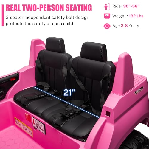 Image of ENYOPRO 24V 2 Seater Ride On Truck Car, Compatible for Chevrolet Silverado Battery Powered Electric Car for Kids w /Remote Control, Metal Suspension, Soft Start, FM /Bluetooth /Music, LED Lights, Pink