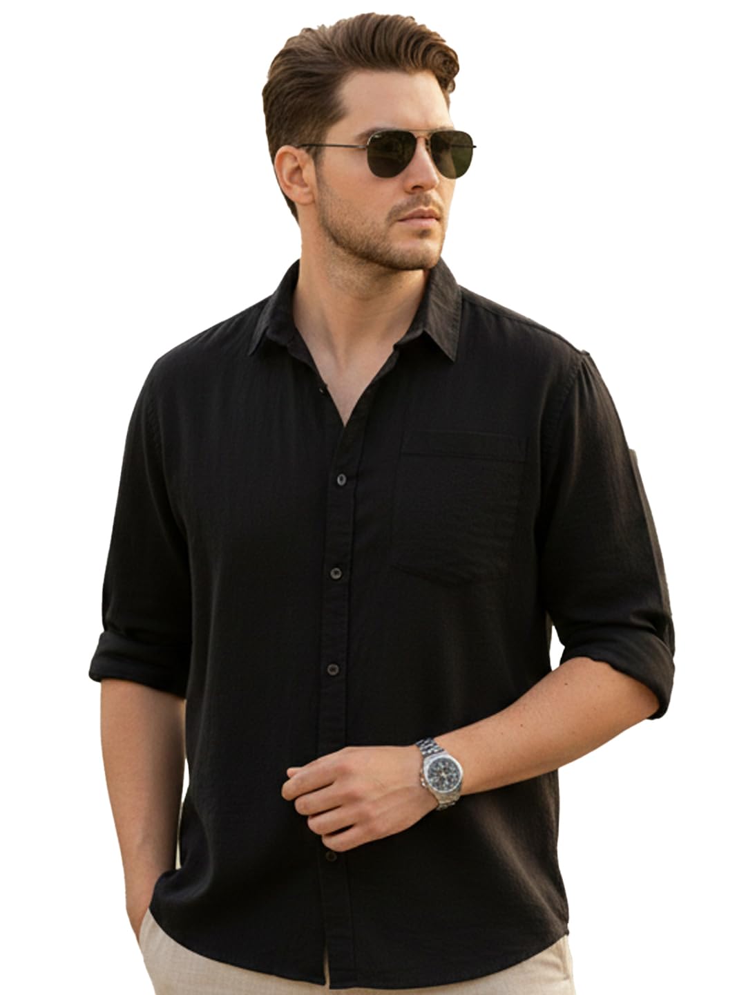 urbano plus Men's Cotton Full Sleeve Regular Fit Casual Solid Shirt-picture-29