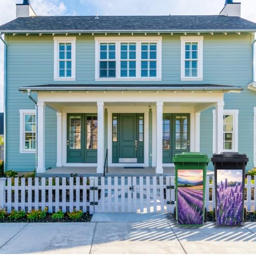 Image of Peacoblue Wheelie Bin Stickers 2 Sheets Lavender Sticky Dustbin Stickers Decals, 15 inch x 32 inch Waterproof Large Wraps for Trash Cans Bins Fridges Door Wall Garden Outdoor Indoor Patio Decor