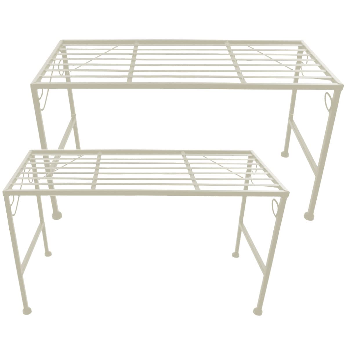 PrimoLiving Metall XL Blumentreppe 2-teilig creme - Klappbare 2-stufige Blumenbank Metall-Bank Blumenregal Outdoor Indoor Pflanzenständer Zwei Teile Pflanzenregal für Balkon Terrasse Garten P-14974