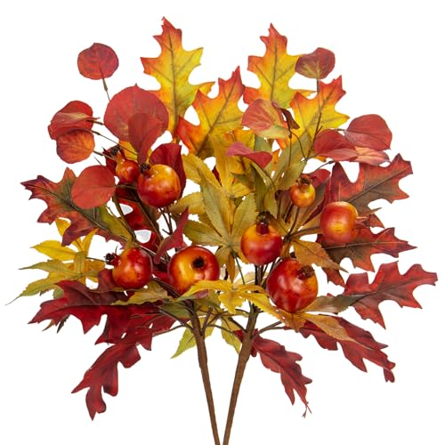 2PCS Fall Mixed Leaves Stems, 19in Autumn Foliage Picks and