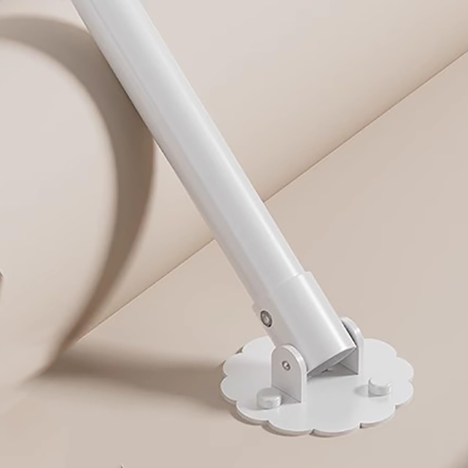 Soporte ajustable giratorio de acero inoxidable de 180° para barra de armario, sin taladro, barra de armario para barra de ducha de baño de 130 a 210 cm, acabado blanco