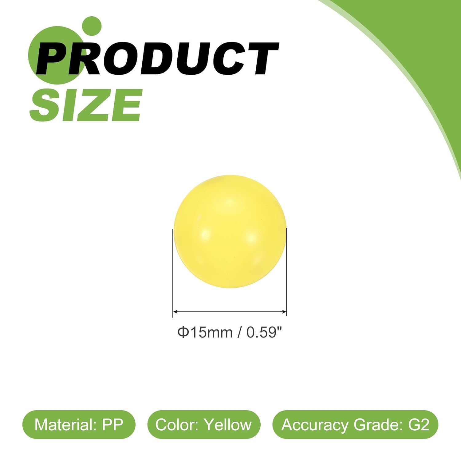 uxcell 20pcs PP Plastic Bearing Balls, 19/32"(15mm) Solid Plastic Balls G2 Precision Polypropylene Mini Ball, Yellow