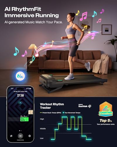 UREVO Smart Walking Pad Treadmill,9% Auto Incline, Quiet Operation, 2.5HP Dual Brushless Motorized, Standing Desk Treadmill, AI App with World Tour & HIIT, 12-Point Shock Absorption, Immersive Hiking - Image 2
