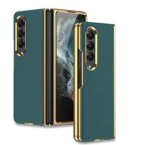 Image of Midkart Stylish Leather Cover Compatible with Samsung Galaxy Z Fold 4 with Electroplating Borders Protective Case, Green & Gold