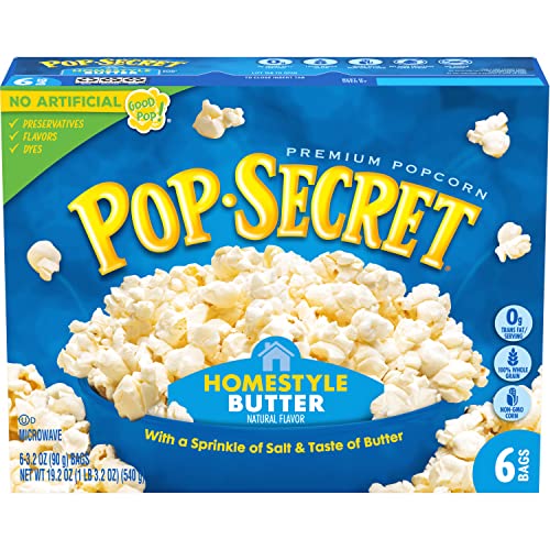 Image of Pop Secret Microwave Popcorn, Homestyle Butter Flavor, 3.2 Oz Sharing Bags, 6 Count (Pack of 1)