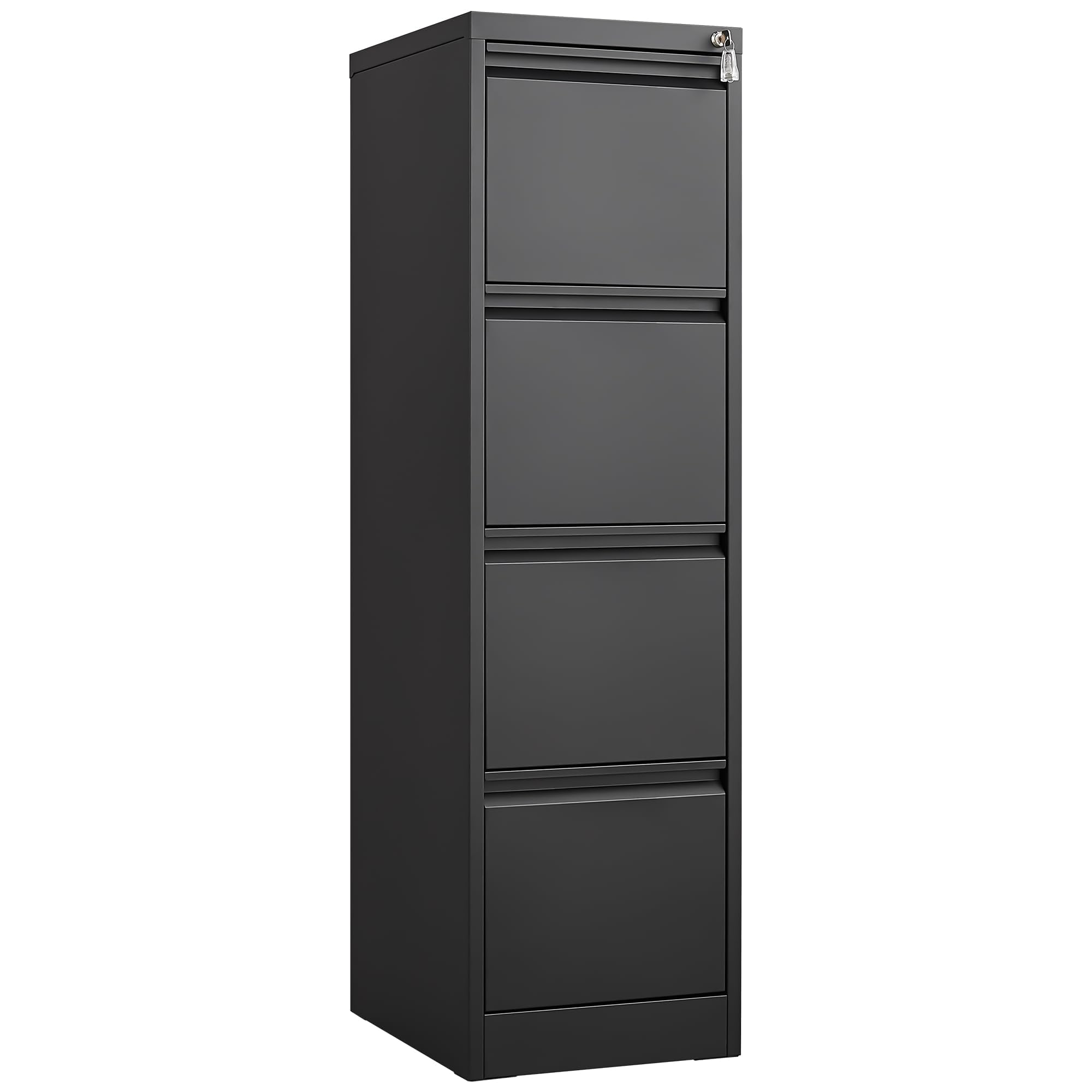 Lidzopas Vertical Filing Cabinet – Lockable 4 Drawer Durable Steel Storage Unit with Adjustable Hanging Rails, Space-Saving Organiser for Home & Office, Black, Fits Letter/Legal/A4