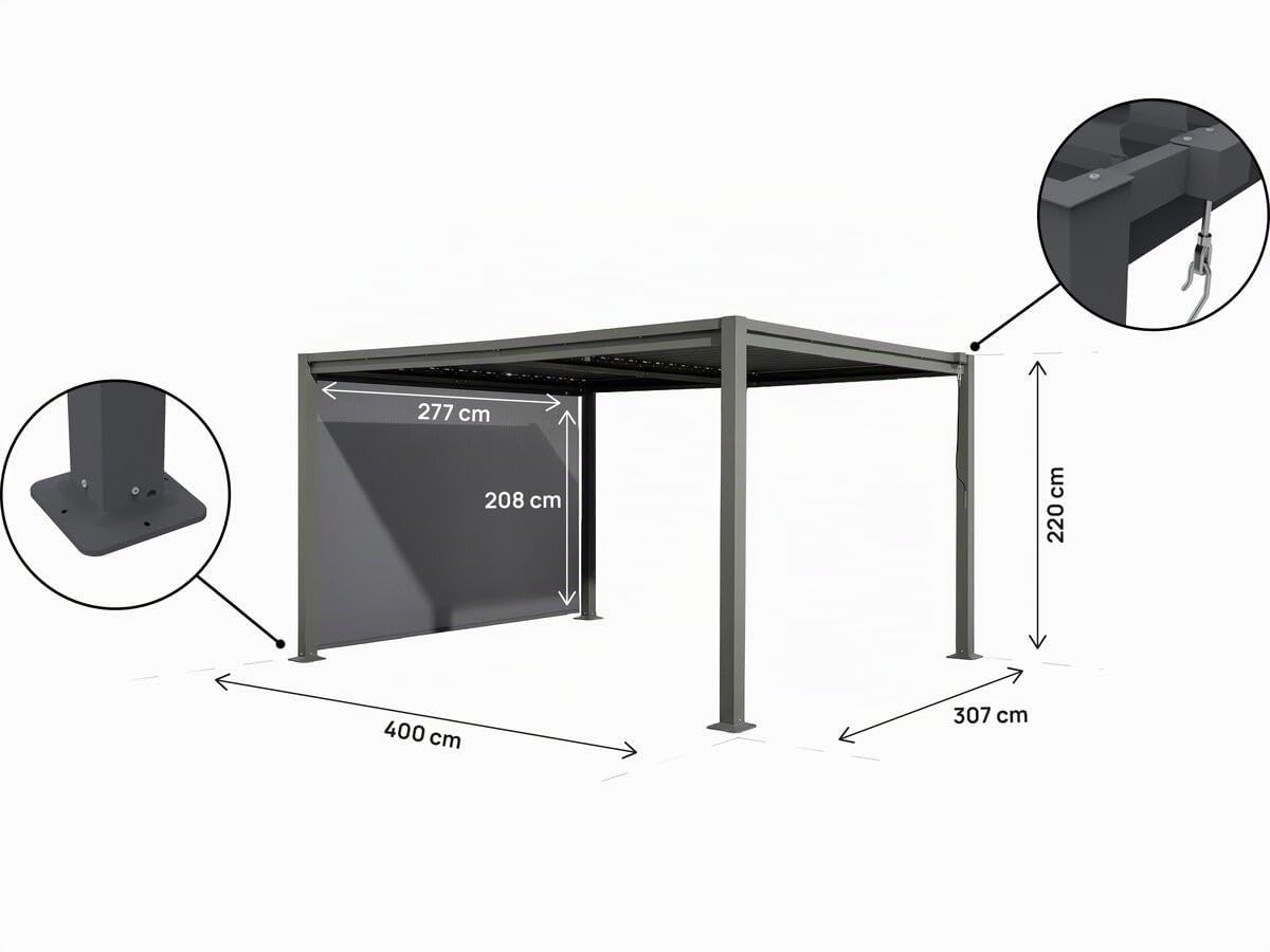 Pergola bioclimatique avec Store en Acier galvanisé Howard - 3 x 4 m - Gris