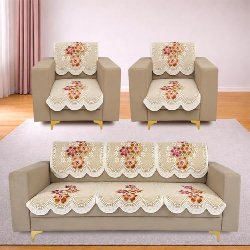 Image of Homerz Premium 'Surya Series' Sofa Cover | Stylish Sofa Protector | Net Fabric | Anti-Stain & Washable Slip Cover Exact Size Antislip (Exclusive Yellow, 5 (3+1+1) Seater, Seat Cover with Backrest)