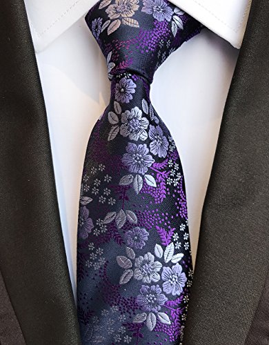 Elfeves Men's Classic Violet Dark Purple Silk Ties Jacquard Woven Business Dress Necktie #TOP1