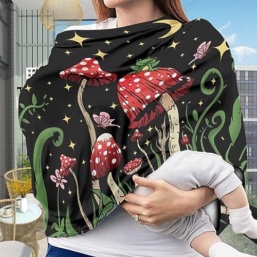 Image of Youngerbaby Red Mushroom Nursing Cover Carseat Canopy Car Seat Covers for Babies Mom Breastfeeding Scarf Infant Starry Night Black Multi Use Cover for Baby Stroller Shopping Cart Feeding High Chair