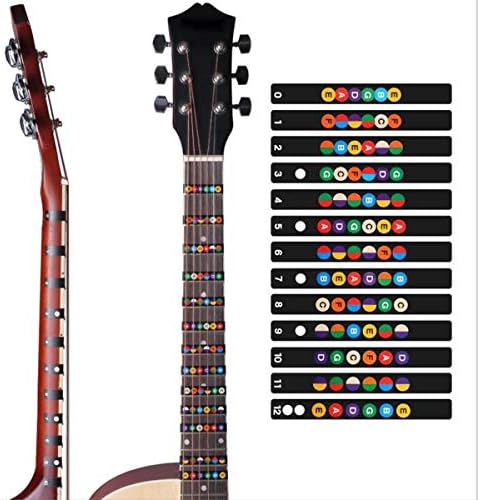 LGEGE gitara podstrunnica naklejki 6 strun gitara akustyczna podstrunnica progi mapa naklejka dla początkujących uczących się (czarny, 2 szt.)