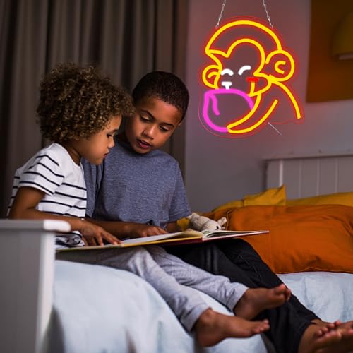 Image of Balanar Cartoon Monkey Neon Sign For Wall Decoration Peach Neon Signs LED Signs Anime Style Neon Lights Room Decoration Birthday Party Gifts Aesthetic Red Kids Bedroom Decor