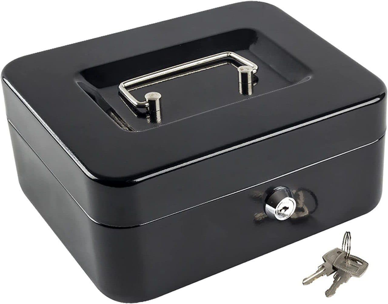 Cash Box with Lock and Removable Tray, Metal Cash Storage Box with Handle and Keys