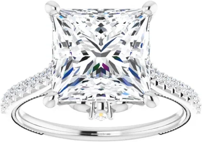 JEWELERYIUM 4 CT Princess Cut Colorless Moissanite Engagement Ring, Wedding/Bridal Ring Set, Solitaire Halo Style, Solid Sterling Silver Vintage Antique Anniversary Promise Ring Gifts for Women