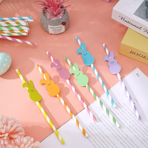 Pitillos de papel para beber con diseño de conejo, paquete de 60 miniatura 3