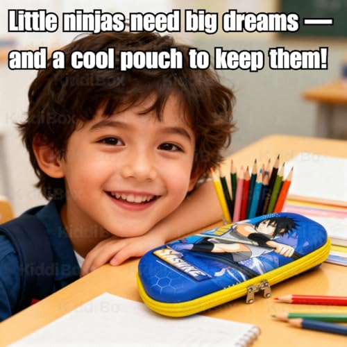Image of KiddiBox Anime Pencil Box for Kids | 3D EVA Hardtop Zipper Case with Mesh Pocket | Durable Stationery Pouch for School Students, Pencil Pouch for Boys & Girls - Blue & Yellow